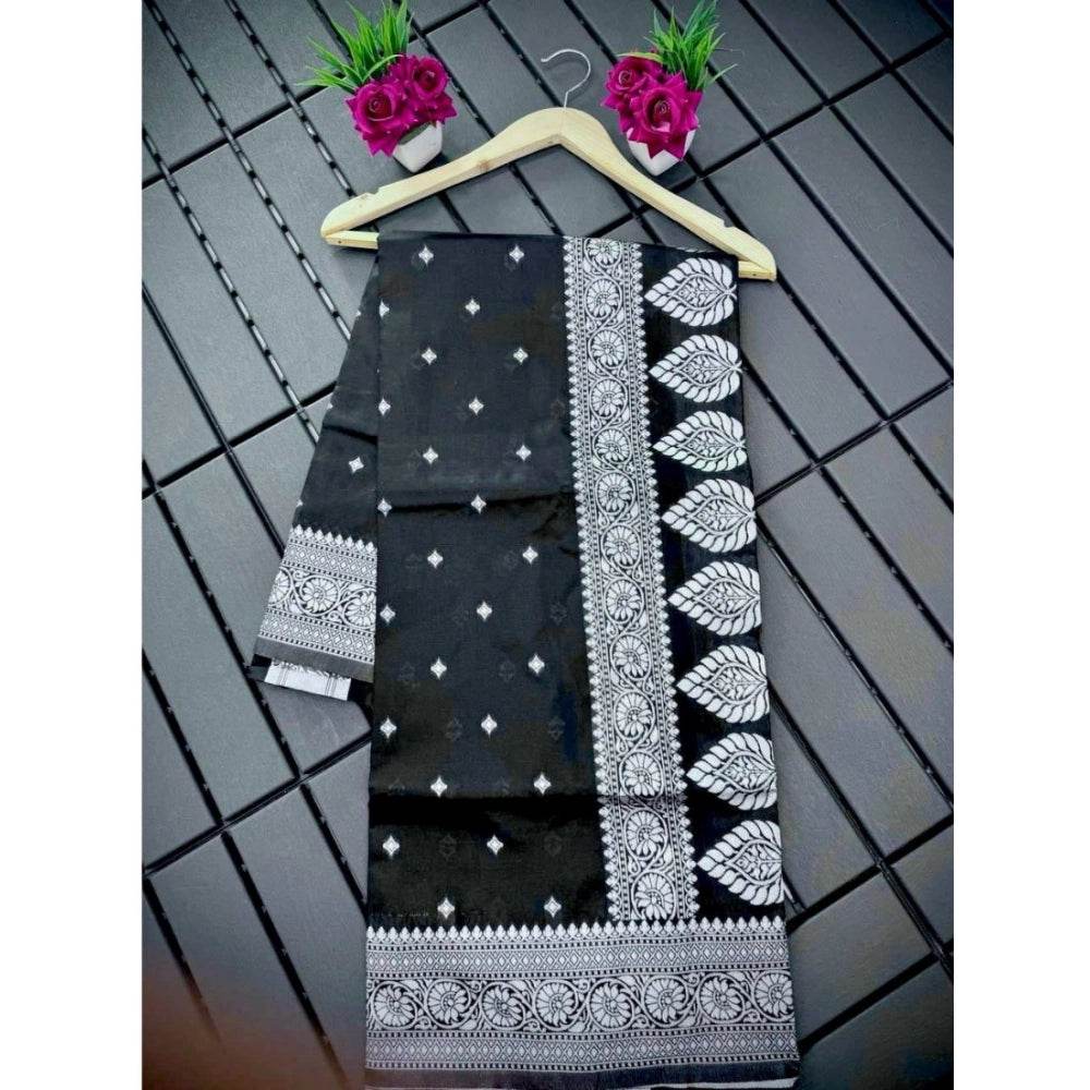Generic Women's Silk Printed Saree With Unstitched Blouse 5.5Mtr (Black) - MYLUXURY LANE ENTERPRISE