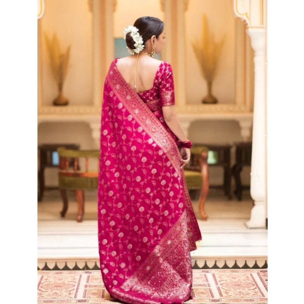 Generic Women's Silk Printed Saree With Unstitched Blouse 5.5Mtr (Rani Pink) - MYLUXURY LANE ENTERPRISE