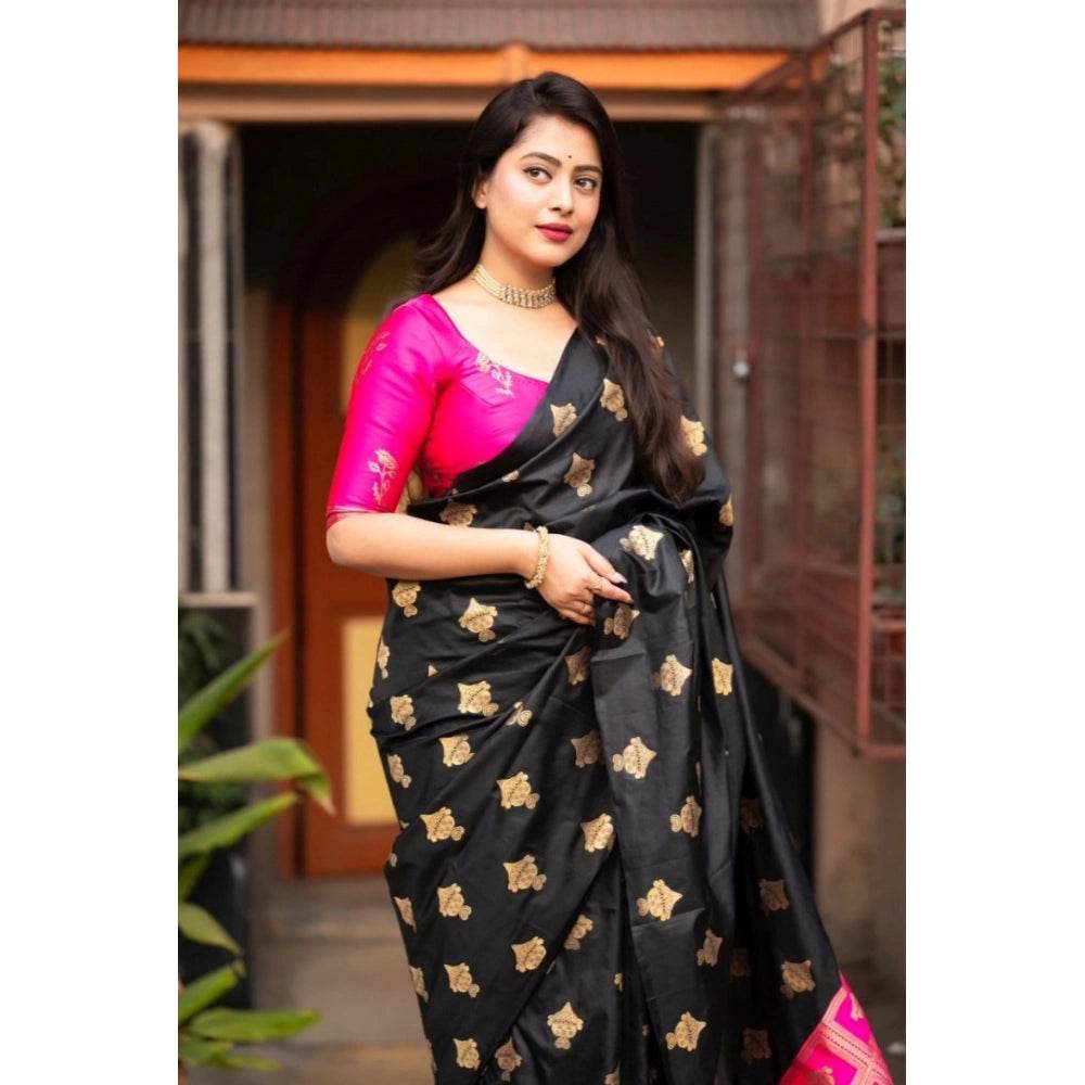 Generic Women's Silk Printed Saree With Unstitched Blouse 5.5Mtr (Pink) - MYLUXURY LANE ENTERPRISE