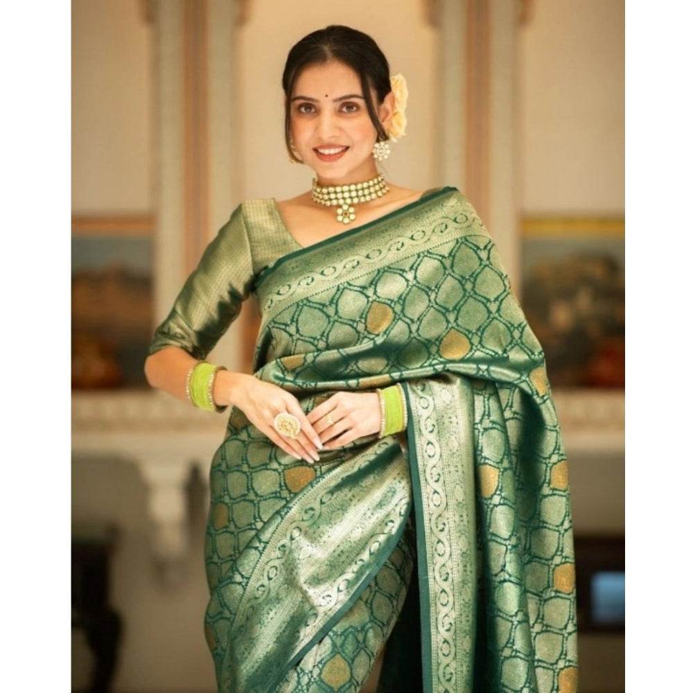 Generic Women's Silk Printed Saree With Unstitched Blouse 5.5Mtr (Green) - MYLUXURY LANE ENTERPRISE