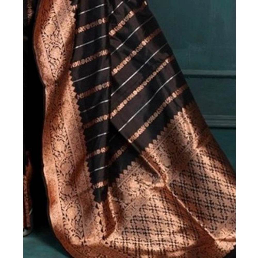 Generic Women's Silk Printed Saree With Unstitched Blouse 5.5Mtr (Black) - MYLUXURY LANE ENTERPRISE