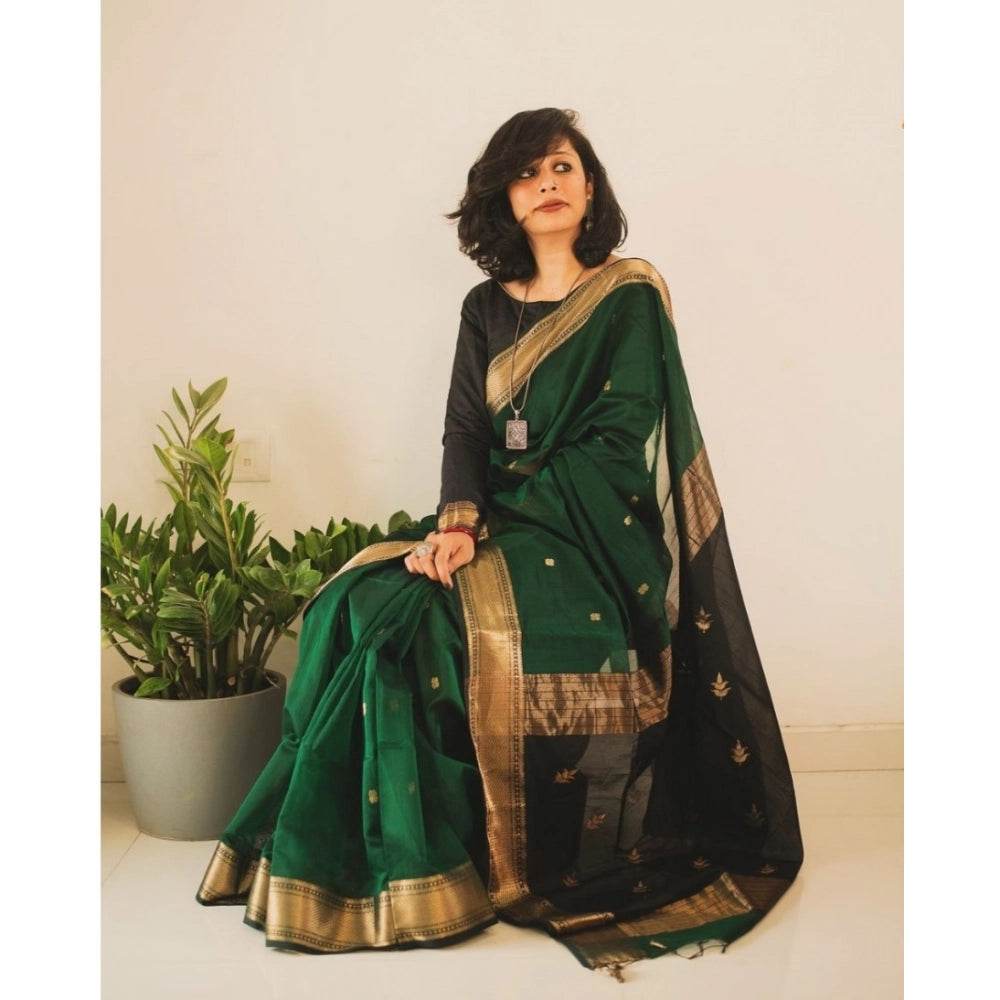 Generic Women's Silk Printed Saree With Unstitched Blouse 5.5Mtr (Dark Green) - MYLUXURY LANE ENTERPRISE