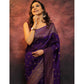 Generic Women's Silk Printed Saree With Unstitched Blouse 5.5Mtr (Purple) - MYLUXURY LANE ENTERPRISE