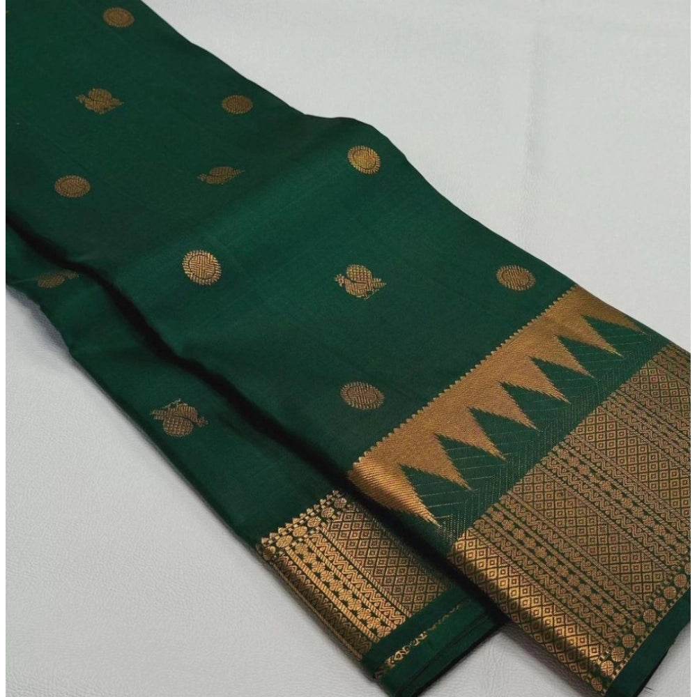 Generic Women's Silk Printed Saree With Unstitched Blouse 5.5Mtr (Green) - MYLUXURY LANE ENTERPRISE