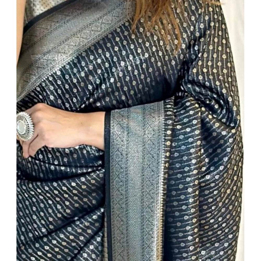 Generic Women's Silk Printed Saree With Unstitched Blouse 5.5Mtr (Black) - MYLUXURY LANE ENTERPRISE