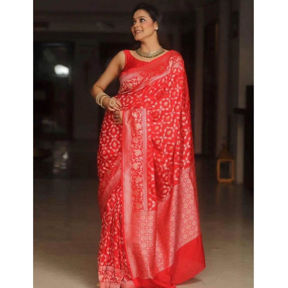 Generic Women's Silk Printed Saree With Unstitched Blouse 5.5Mtr (Orange) - MYLUXURY LANE ENTERPRISE