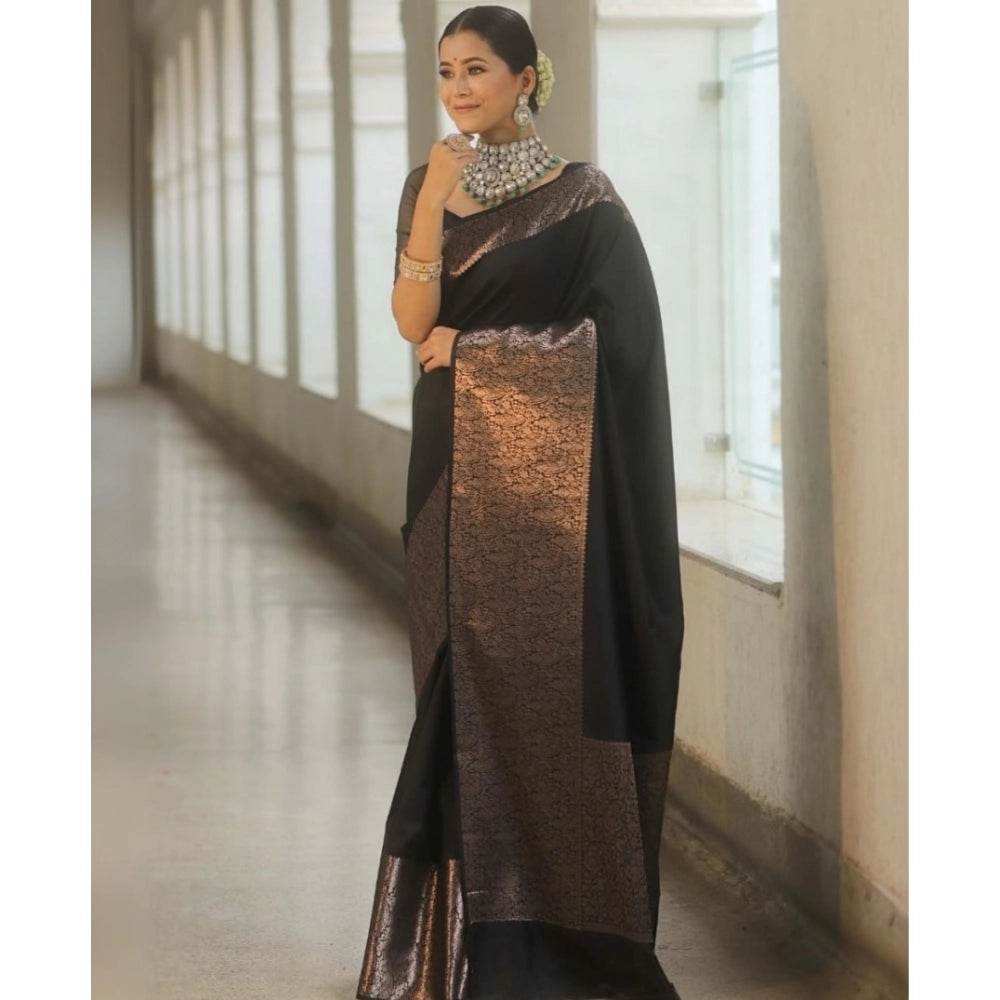 Generic Women's Silk Printed Saree With Unstitched Blouse 5.5Mtr (Black) - MYLUXURY LANE ENTERPRISE