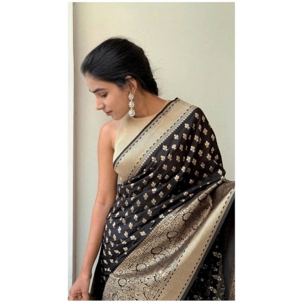 Generic Women's Silk Printed Saree With Unstitched Blouse 5.5Mtr (Black) - MYLUXURY LANE ENTERPRISE