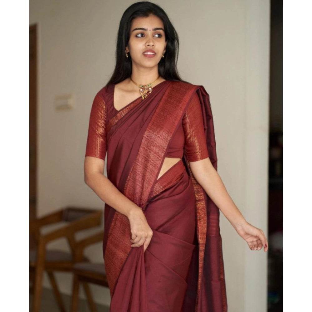 Generic Women's Silk Printed Saree With Unstitched Blouse 5.5Mtr (Maroon) - MYLUXURY LANE ENTERPRISE