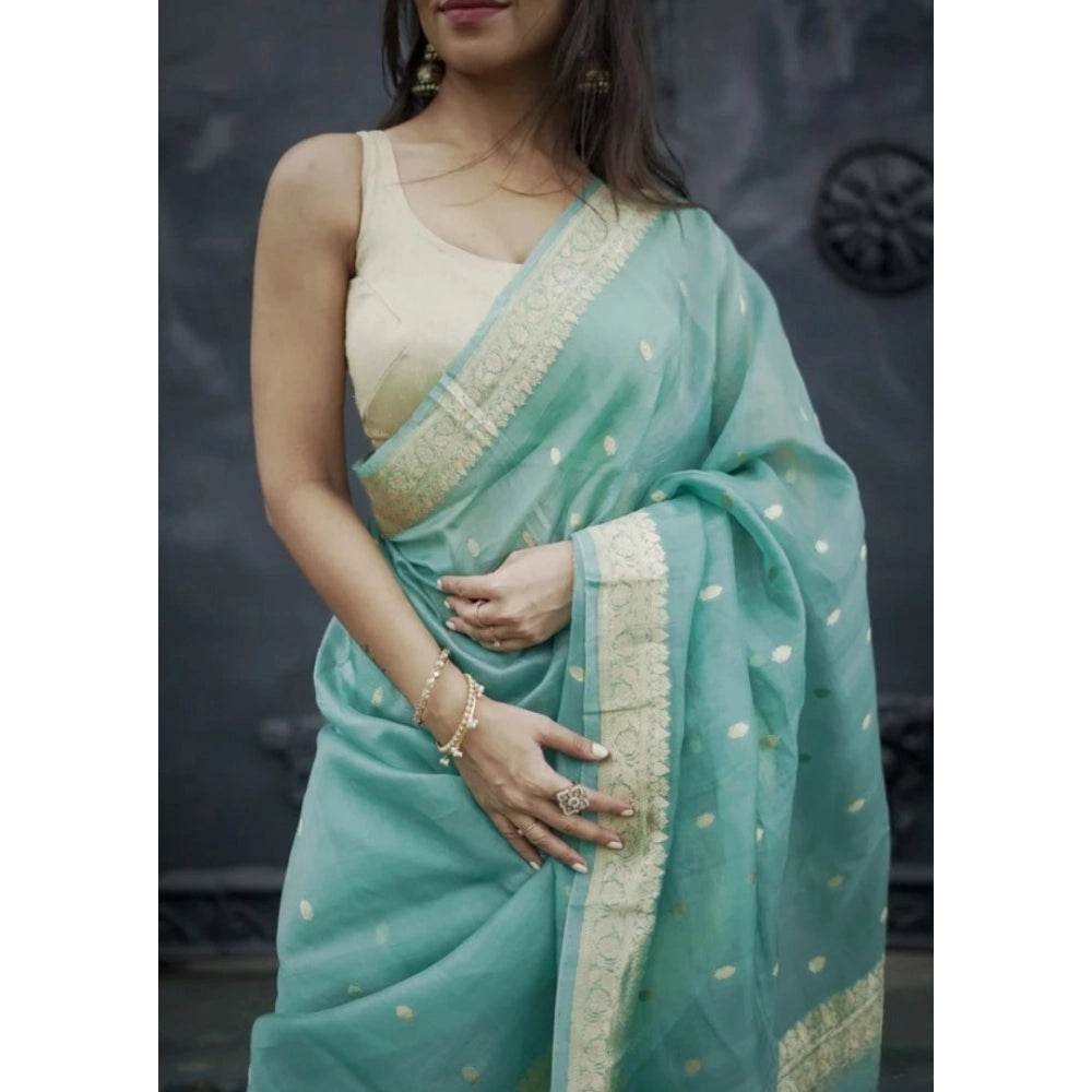 Generic Women's Cotton Printed Saree With Unstitched Blouse 5.5Mtr (Sky) - MYLUXURY LANE ENTERPRISE
