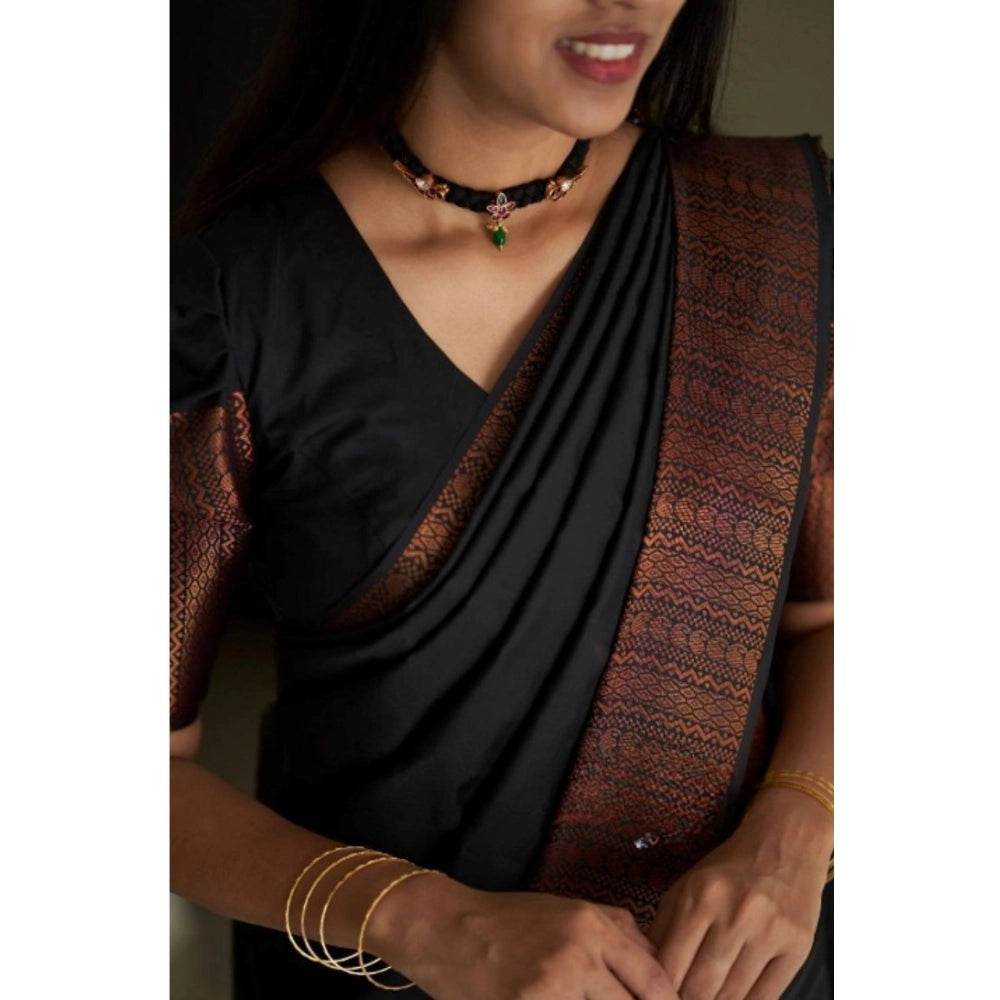 Generic Women's Silk Printed Saree With Unstitched Blouse 5.5Mtr (Black) - MYLUXURY LANE ENTERPRISE