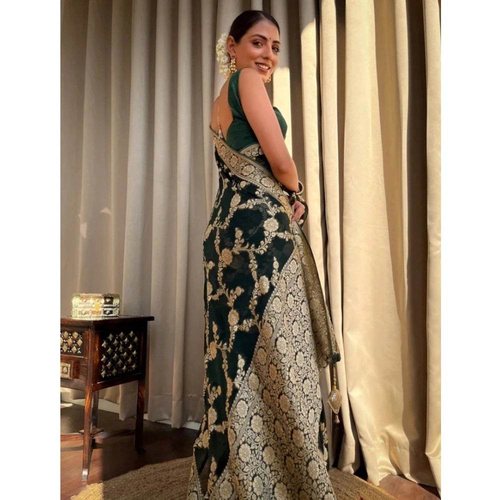 Generic Women's Silk Printed Saree With Unstitched Blouse 5.5Mtr (Dark Green) - MYLUXURY LANE ENTERPRISE