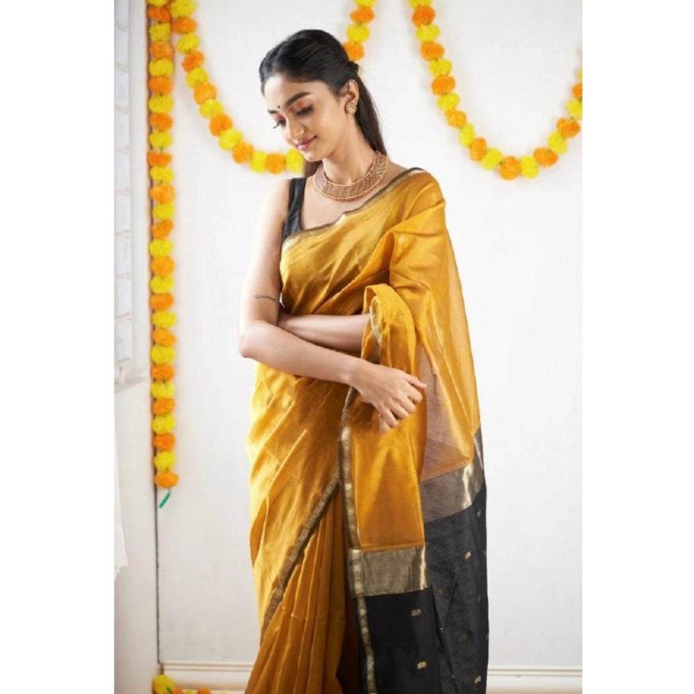 Generic Women's Cotton Printed Saree With Unstitched Blouse 5.5Mtr (Yellow) - MYLUXURY LANE ENTERPRISE