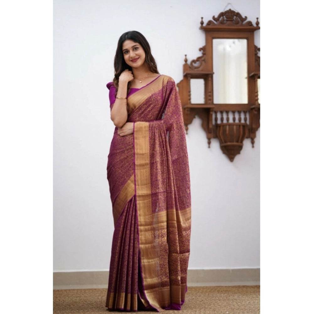 Generic Women's Silk Printed Saree With Unstitched Blouse 5.5Mtr (Wine) - MYLUXURY LANE ENTERPRISE