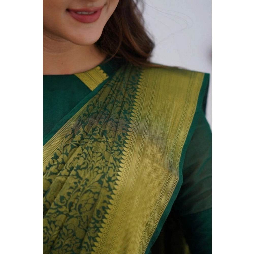 Generic Women's Silk Printed Saree With Unstitched Blouse 5.5Mtr (Green) - MYLUXURY LANE ENTERPRISE