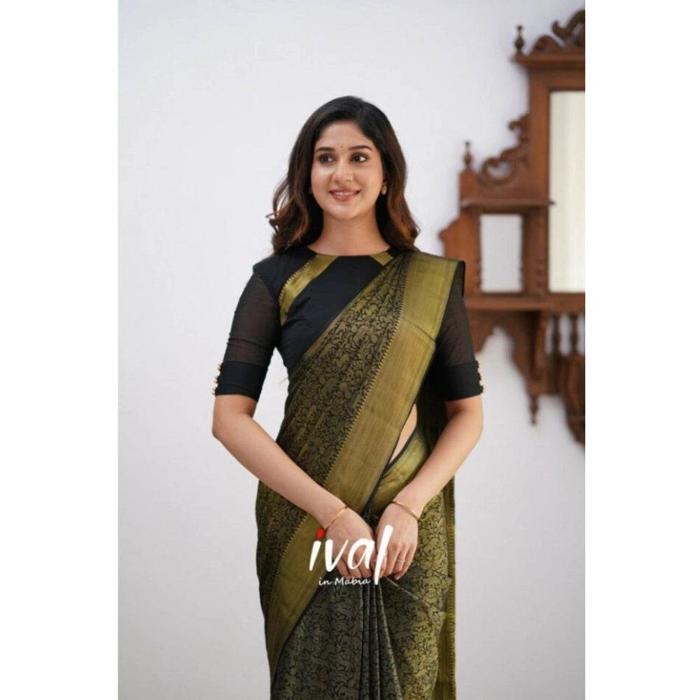 Generic Women's Silk Printed Saree With Unstitched Blouse 5.5Mtr (Black) - MYLUXURY LANE ENTERPRISE