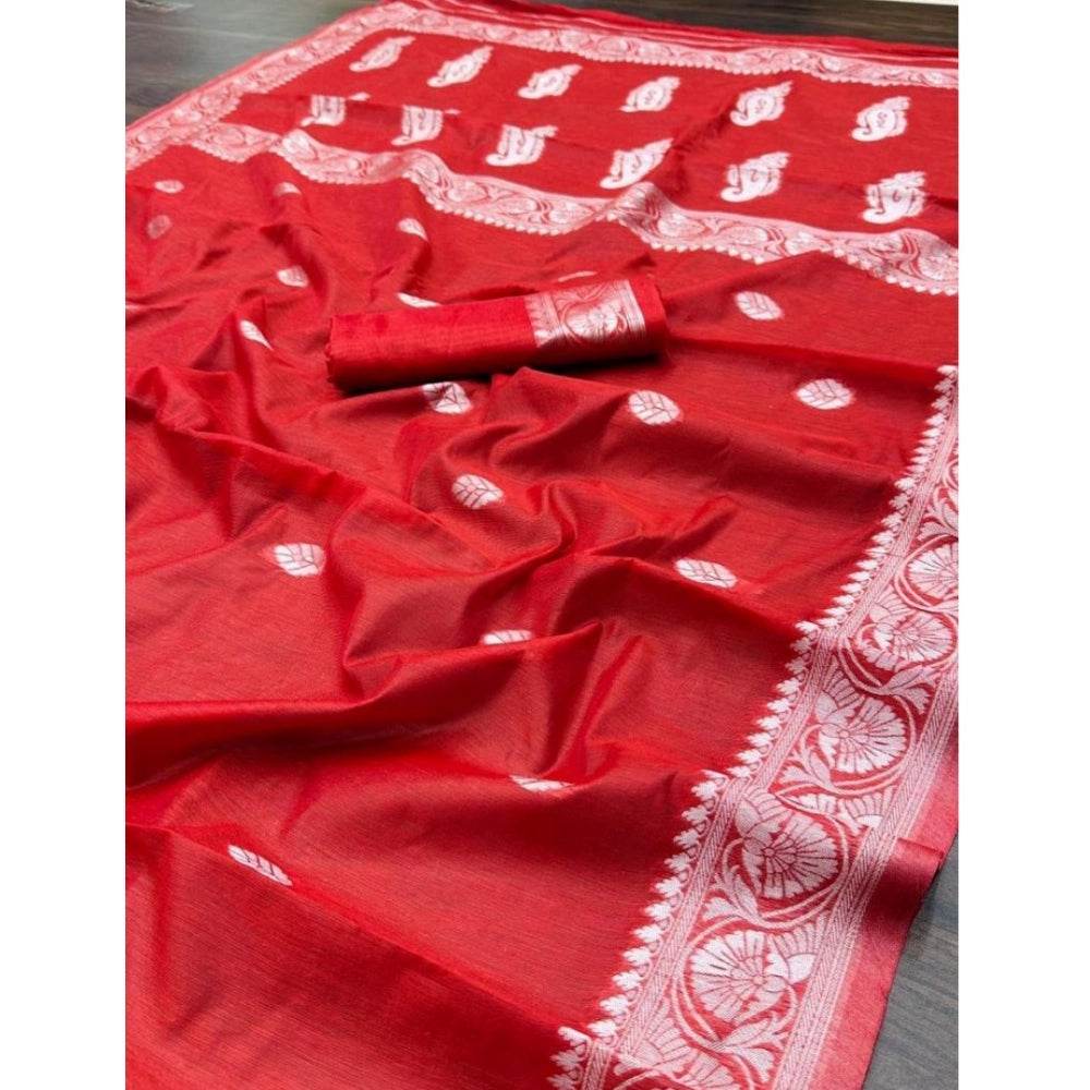 Generic Women's Cotton Printed Saree With Unstitched Blouse 5.5Mtr (Red) - MYLUXURY LANE ENTERPRISE