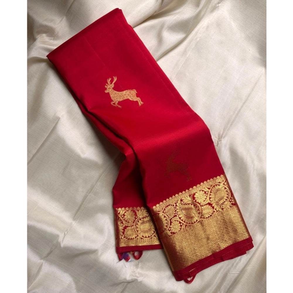 Generic Women's Silk Printed Saree With Unstitched Blouse 5.5Mtr (Red) - MYLUXURY LANE ENTERPRISE