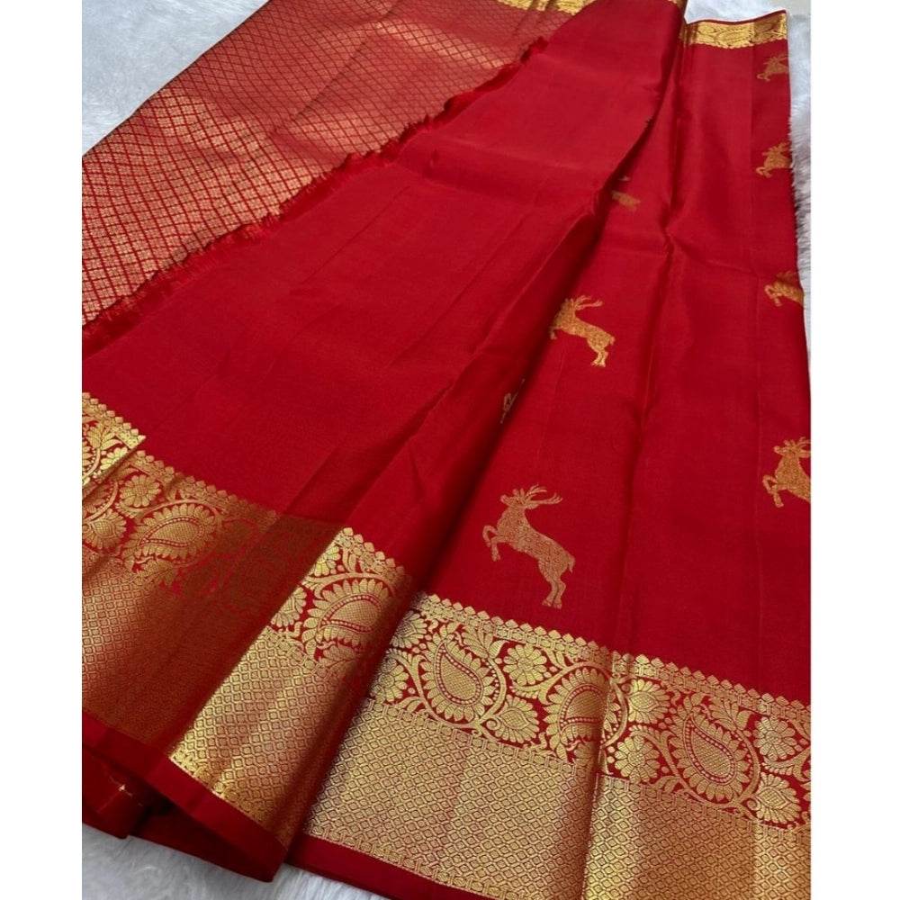 Generic Women's Silk Printed Saree With Unstitched Blouse 5.5Mtr (Red) - MYLUXURY LANE ENTERPRISE
