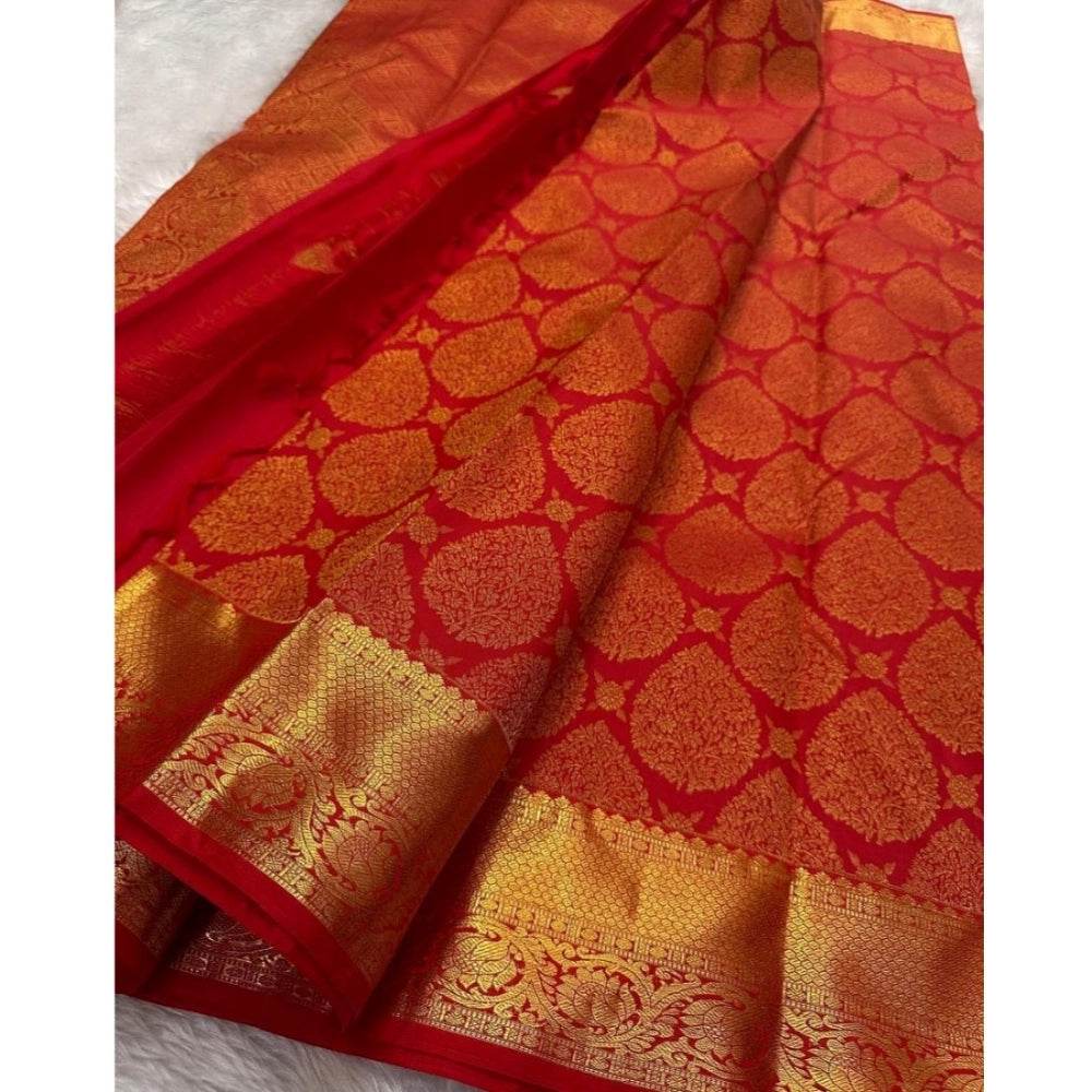 Generic Women's Silk Printed Saree With Unstitched Blouse 5.5Mtr (Red) - MYLUXURY LANE ENTERPRISE