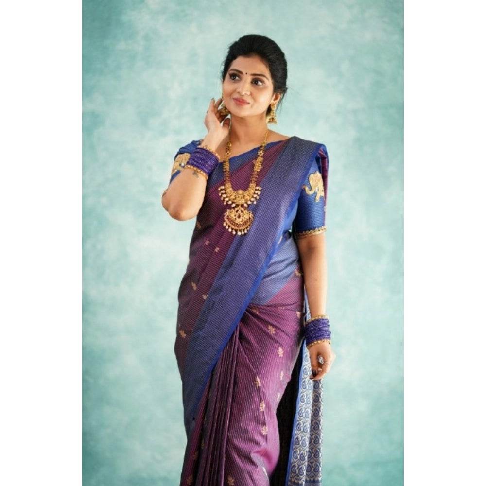 Generic Women's Silk Printed Saree With Unstitched Blouse 5.5Mtr (Purple) - MYLUXURY LANE ENTERPRISE