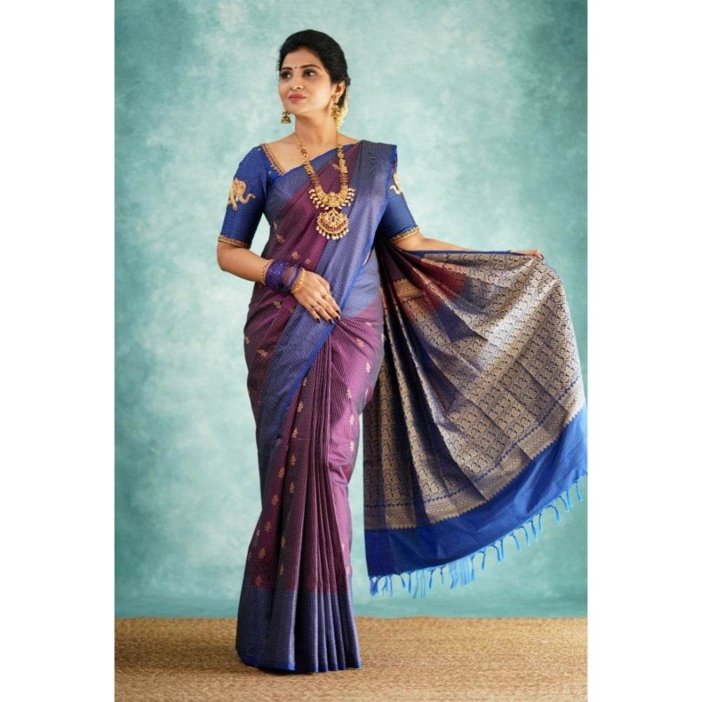 Generic Women's Silk Printed Saree With Unstitched Blouse 5.5Mtr (Purple) - MYLUXURY LANE ENTERPRISE