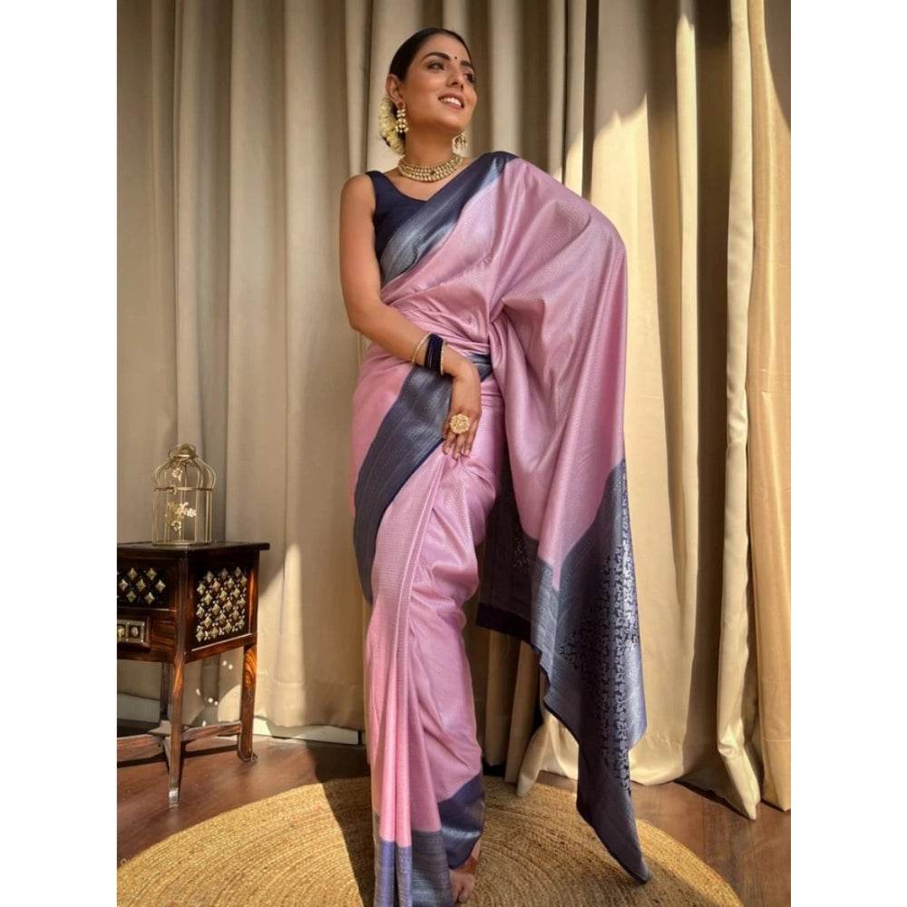 Generic Women's Silk Printed Saree With Unstitched Blouse 5.5Mtr (Pink) - MYLUXURY LANE ENTERPRISE