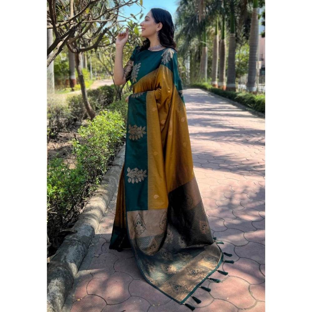 Generic Women's Silk Printed Saree With Unstitched Blouse 5.5Mtr (Yellow) - MYLUXURY LANE ENTERPRISE