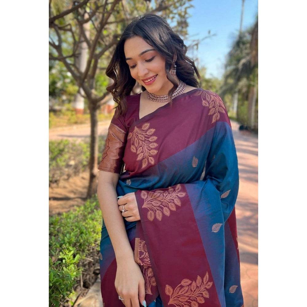 Generic Women's Silk Printed Saree With Unstitched Blouse 5.5Mtr (Blue) - MYLUXURY LANE ENTERPRISE