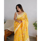 Generic Women's Cotton Printed Saree With Unstitched Blouse 5.5Mtr (Yellow) - MYLUXURY LANE ENTERPRISE