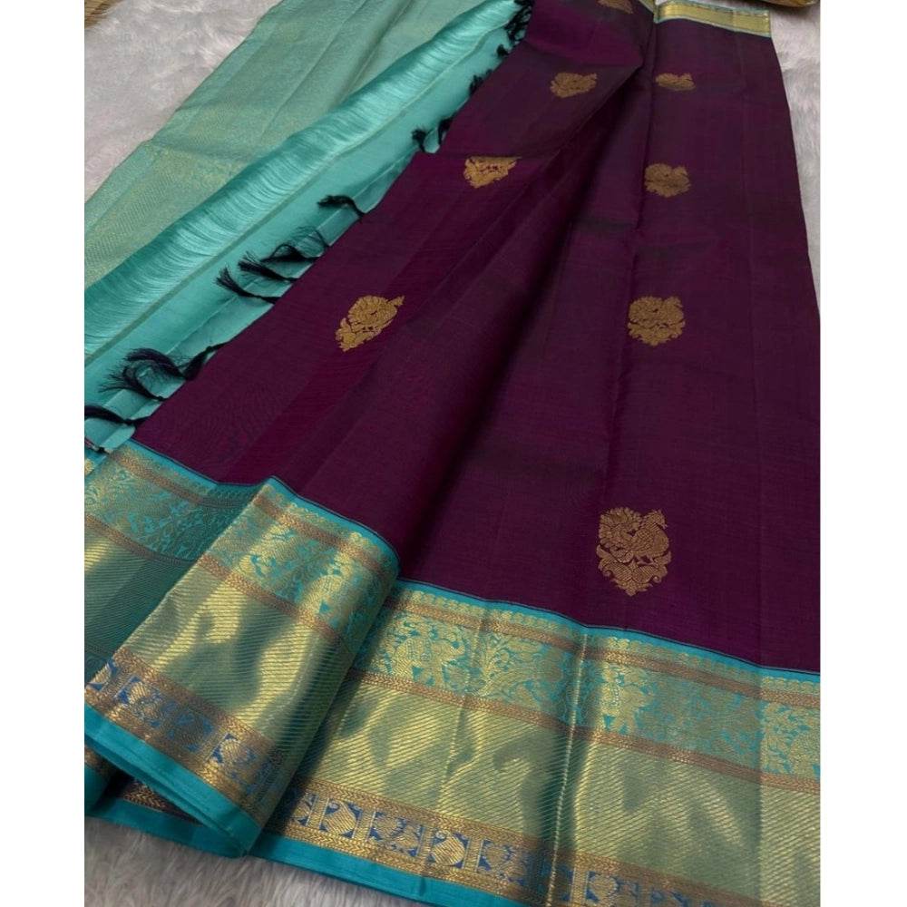 Generic Women's Silk Printed Saree With Unstitched Blouse 5.5Mtr (Wine) - MYLUXURY LANE ENTERPRISE
