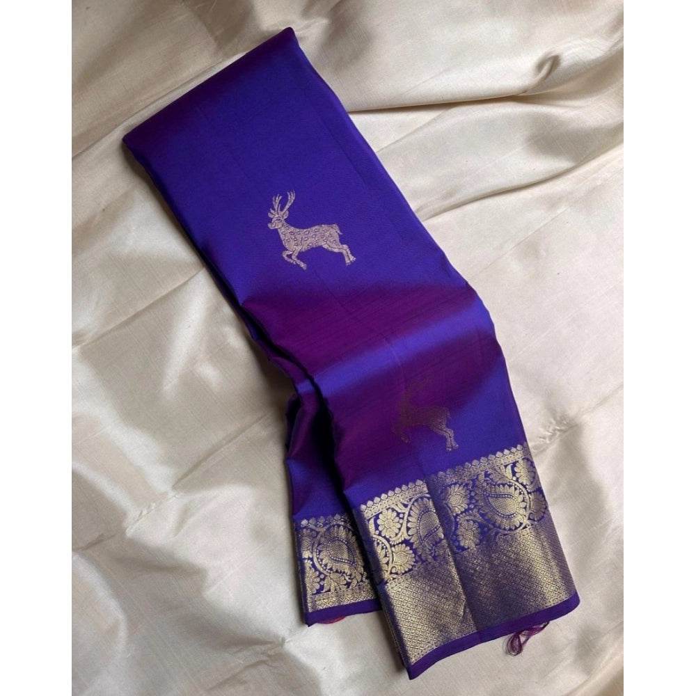 Generic Women's Silk Printed Saree With Unstitched Blouse 5.5Mtr (Royal Blue) - MYLUXURY LANE ENTERPRISE