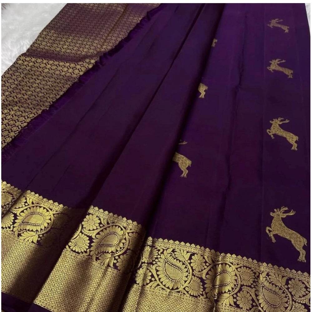 Generic Women's Silk Printed Saree With Unstitched Blouse 5.5Mtr (Wine) - MYLUXURY LANE ENTERPRISE