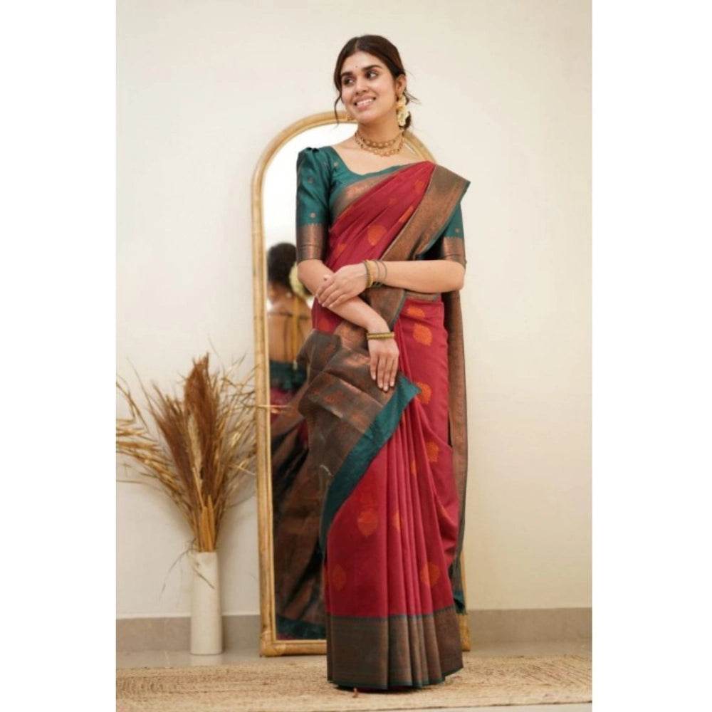Generic Women's Silk Printed Saree With Unstitched Blouse 5.5Mtr (Red) - MYLUXURY LANE ENTERPRISE