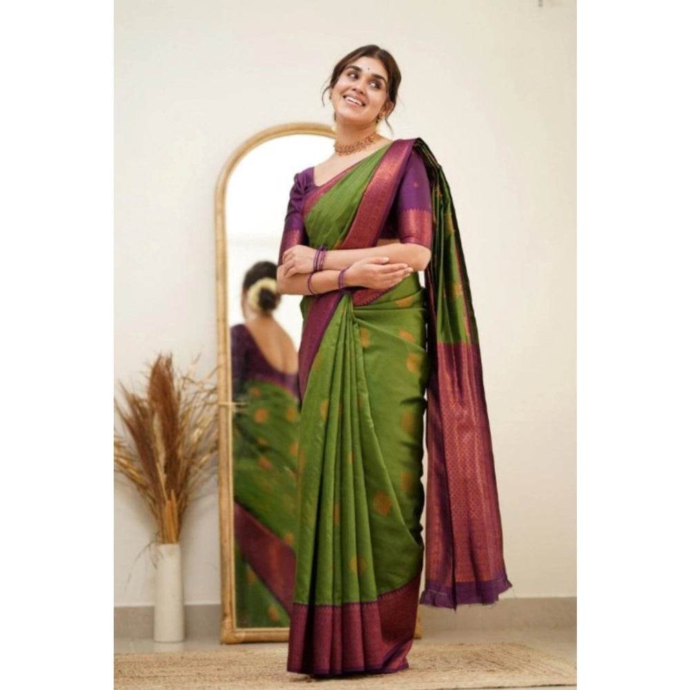 Generic Women's Silk Printed Saree With Unstitched Blouse 5.5Mtr (Green) - MYLUXURY LANE ENTERPRISE