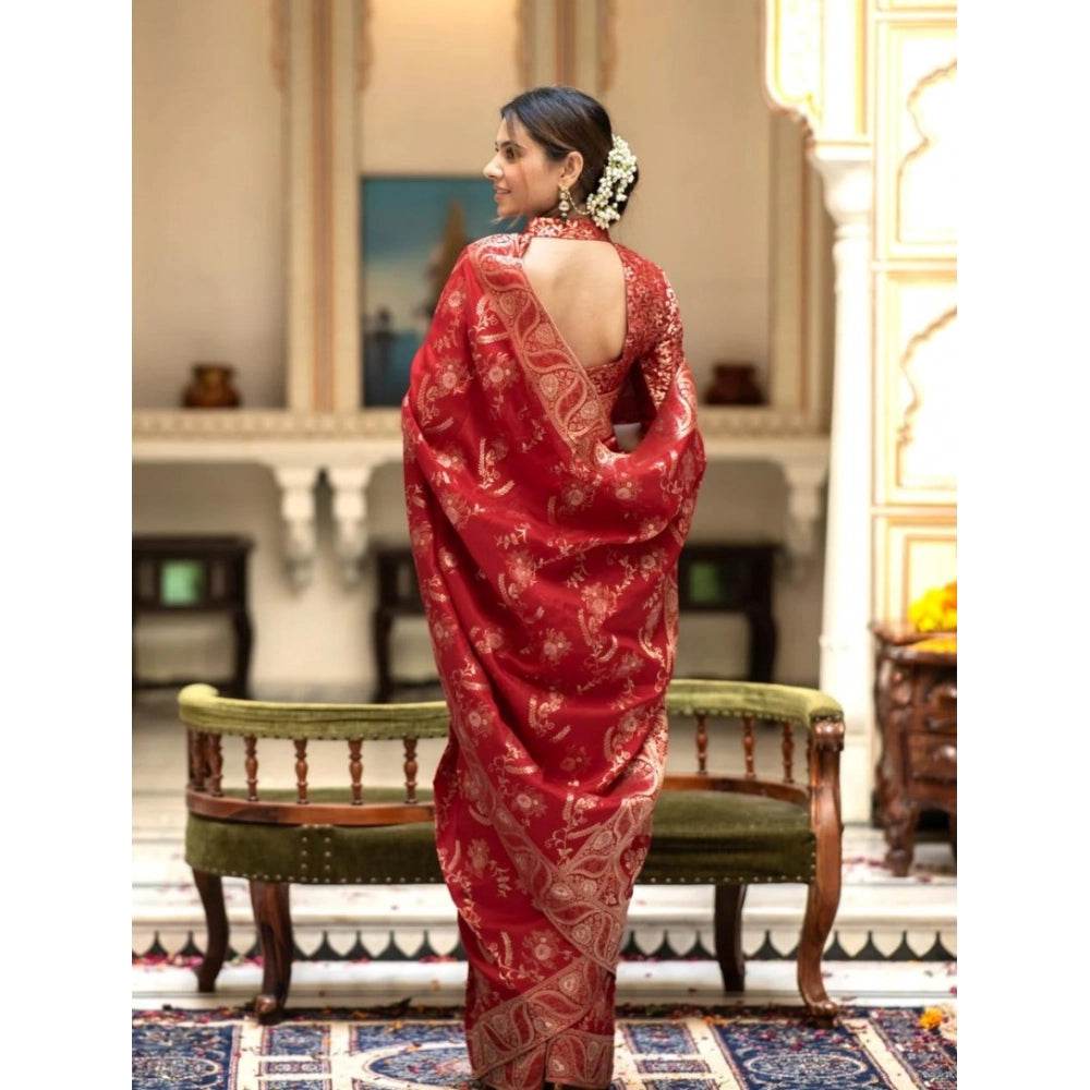 Generic Women's Silk Printed Saree With Unstitched Blouse 5.5Mtr (Red) - MYLUXURY LANE ENTERPRISE