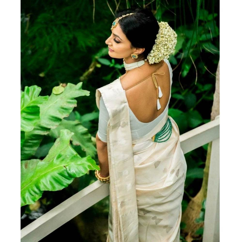 Generic Women's Silk Printed Saree With Unstitched Blouse 5.5Mtr (White) - MYLUXURY LANE ENTERPRISE