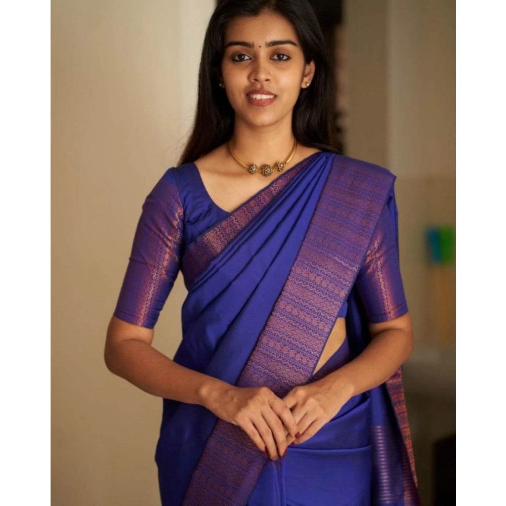 Generic Women's Silk Printed Saree With Unstitched Blouse 5.5Mtr (Blue) - MYLUXURY LANE ENTERPRISE