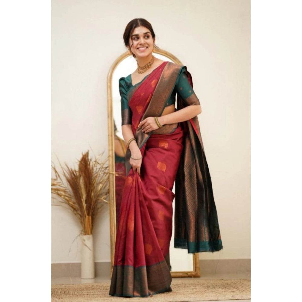 Generic Women's Silk Printed Saree With Unstitched Blouse 5.5Mtr (Red) - MYLUXURY LANE ENTERPRISE