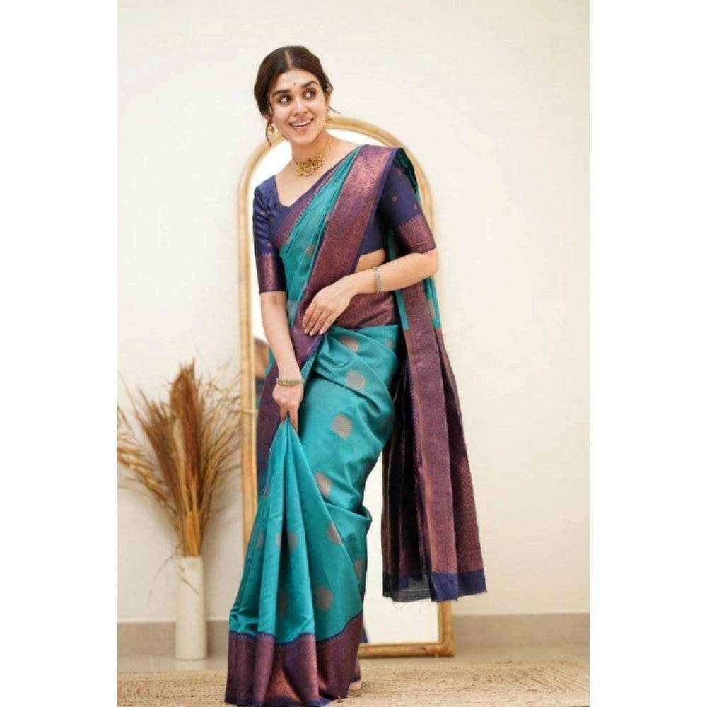 Generic Women's Silk Printed Saree With Unstitched Blouse 5.5Mtr (Rama) - MYLUXURY LANE ENTERPRISE