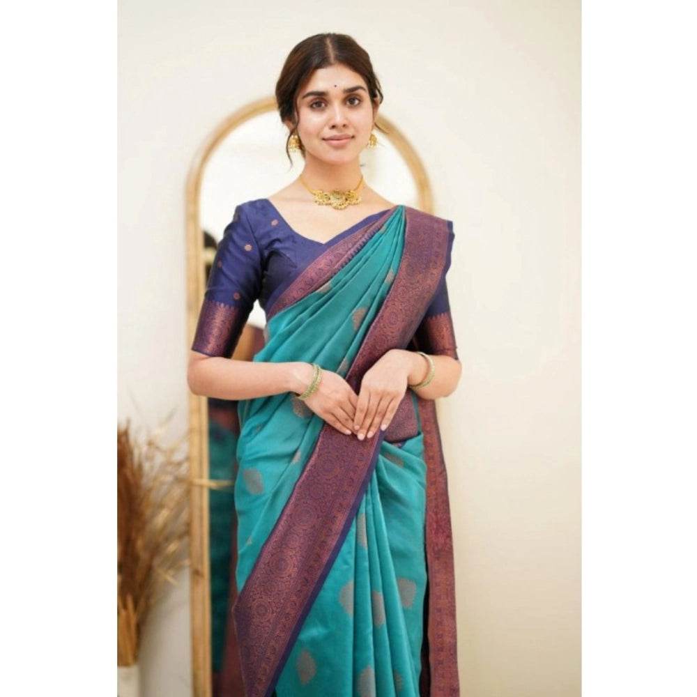 Generic Women's Silk Printed Saree With Unstitched Blouse 5.5Mtr (Rama) - MYLUXURY LANE ENTERPRISE