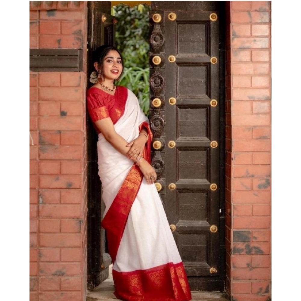 Generic Women's Silk Printed Saree With Unstitched Blouse 5.5Mtr (White) - MYLUXURY LANE ENTERPRISE