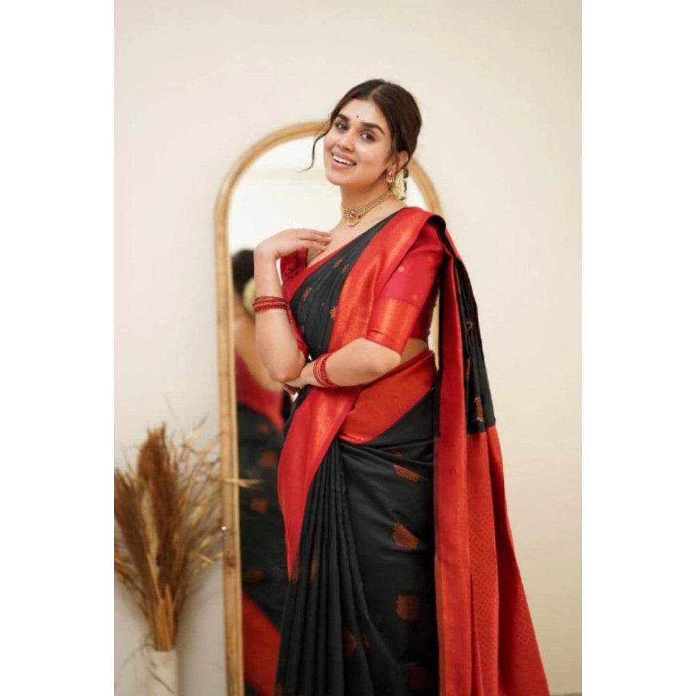 Generic Women's Silk Printed Saree With Unstitched Blouse 5.5Mtr (Black) - MYLUXURY LANE ENTERPRISE