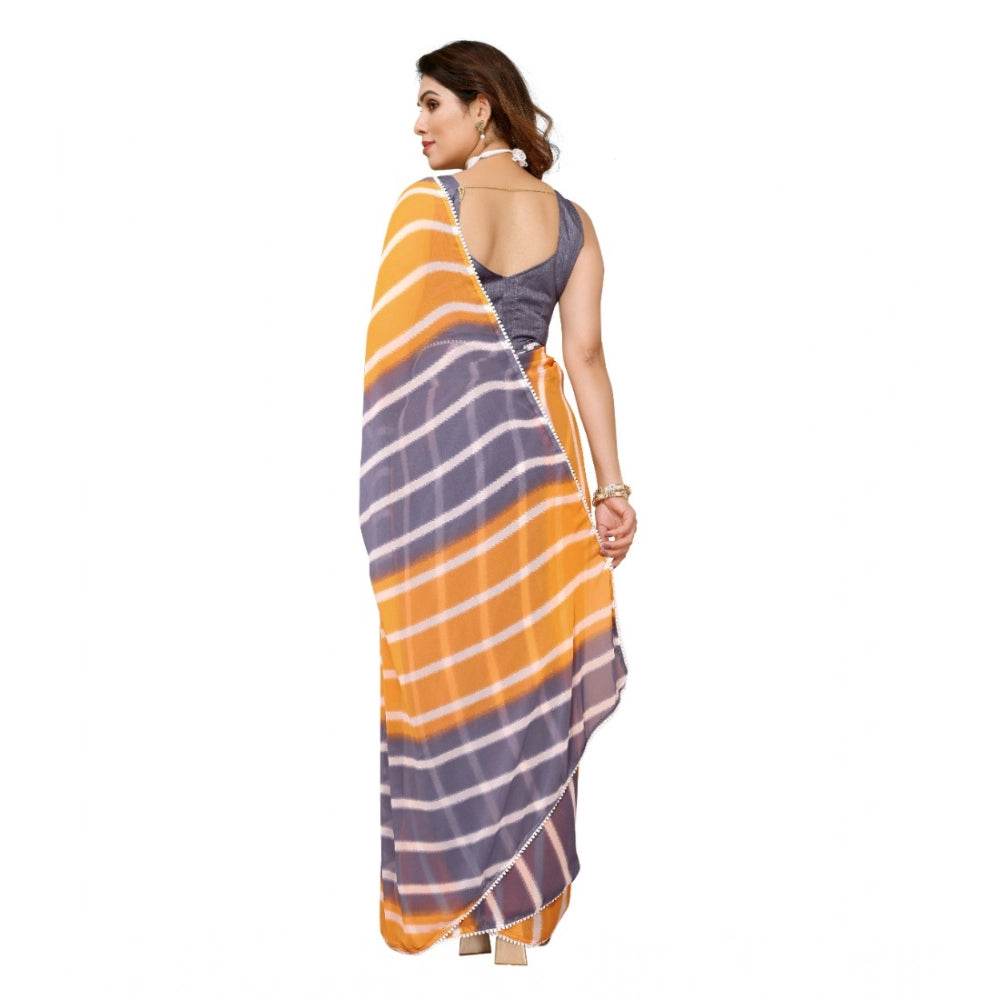Generic Women's Small Lace Georgette Striped Ready-to-Wear Saree With Unstitched Blouse 5.5 Mtr (Orange-Grey) - MYLUXURY LANE ENTERPRISE