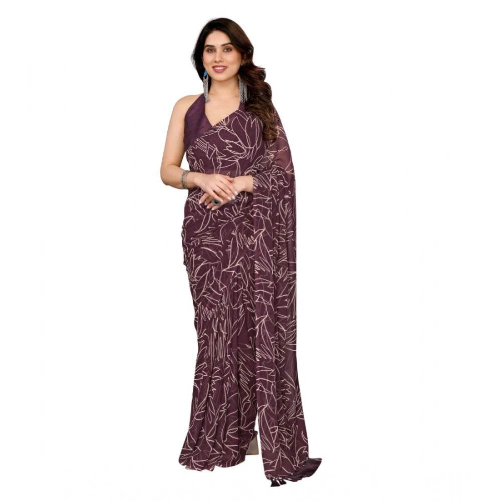 Generic Women's Zalar Lace Georgette Printed Ready-to-Wear Saree With Unstitched Blouse 5.5 Mtr (Wine) - MYLUXURY LANE ENTERPRISE