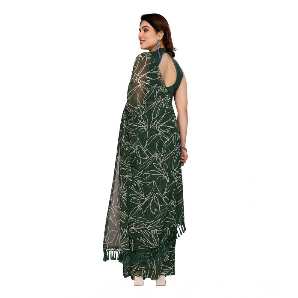 Generic Women's Zalar Lace Georgette Printed Ready-to-Wear Saree With Unstitched Blouse 5.5 Mtr (Green) - MYLUXURY LANE ENTERPRISE