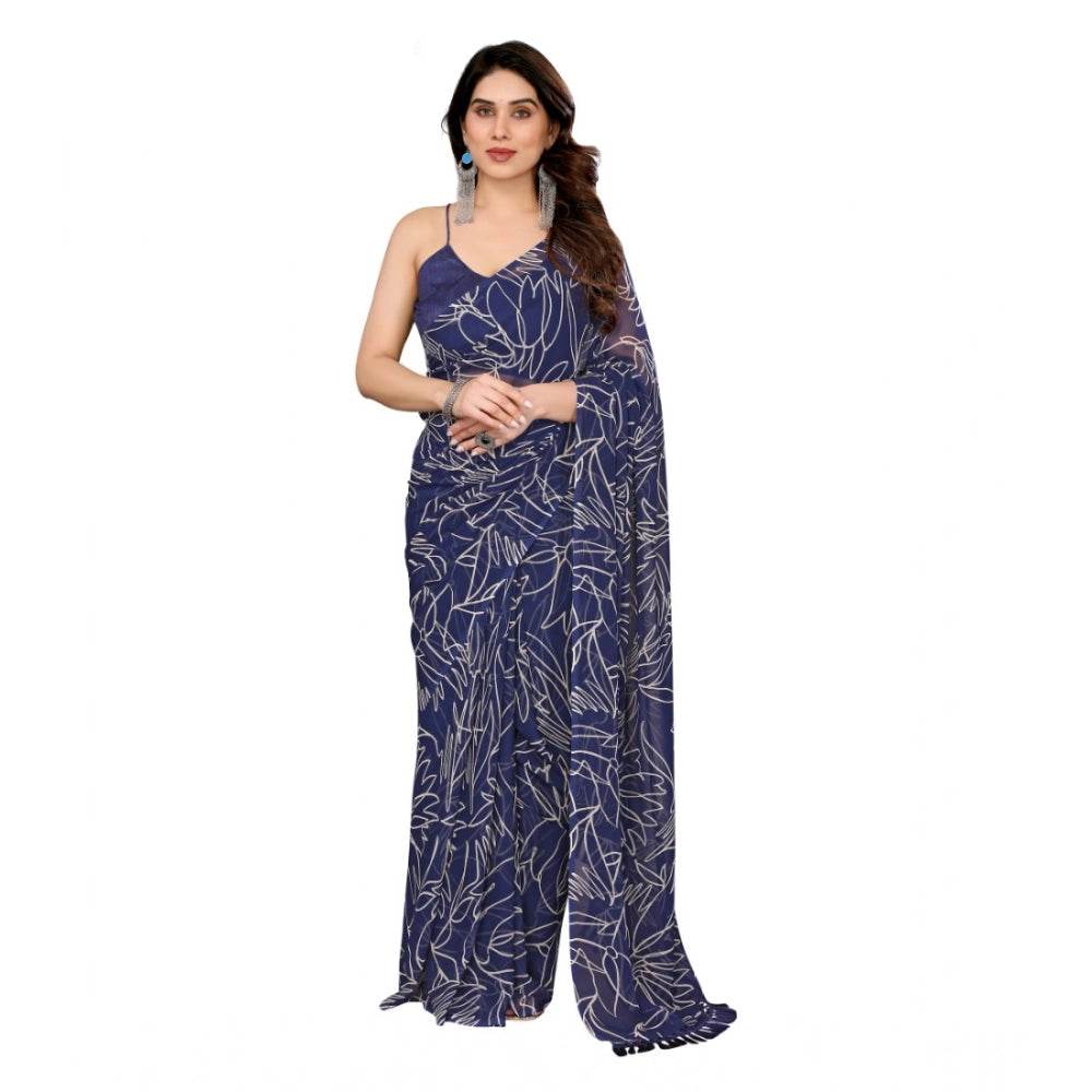 Generic Women's Zalar Lace Georgette Printed Ready-to-Wear Saree With Unstitched Blouse 5.5 Mtr (Blue) - MYLUXURY LANE ENTERPRISE