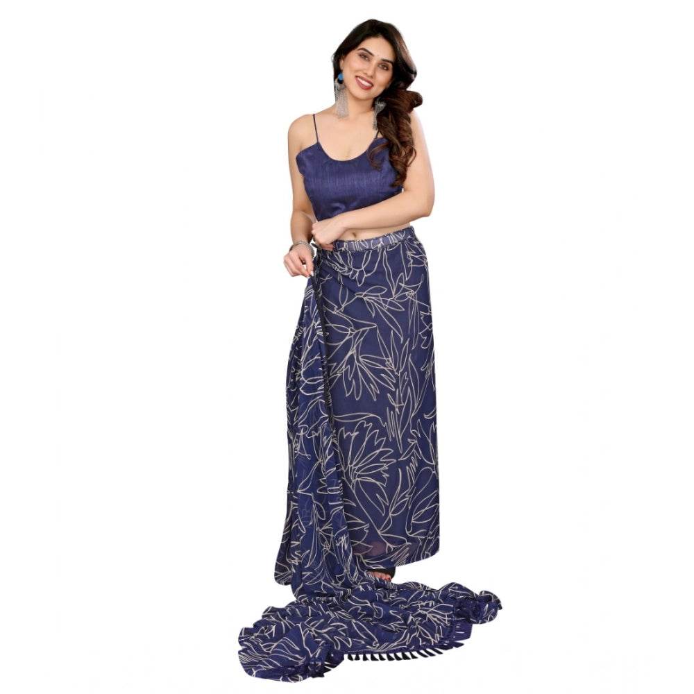 Generic Women's Zalar Lace Georgette Printed Ready-to-Wear Saree With Unstitched Blouse 5.5 Mtr (Blue) - MYLUXURY LANE ENTERPRISE