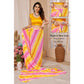 Generic Women's Small Lace Georgette Striped Ready-to-Wear Saree With Unstitched Blouse 5.5 Mtr (Yellow-Pink) - MYLUXURY LANE ENTERPRISE