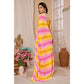 Generic Women's Small Lace Georgette Striped Ready-to-Wear Saree With Unstitched Blouse 5.5 Mtr (Yellow-Pink) - MYLUXURY LANE ENTERPRISE